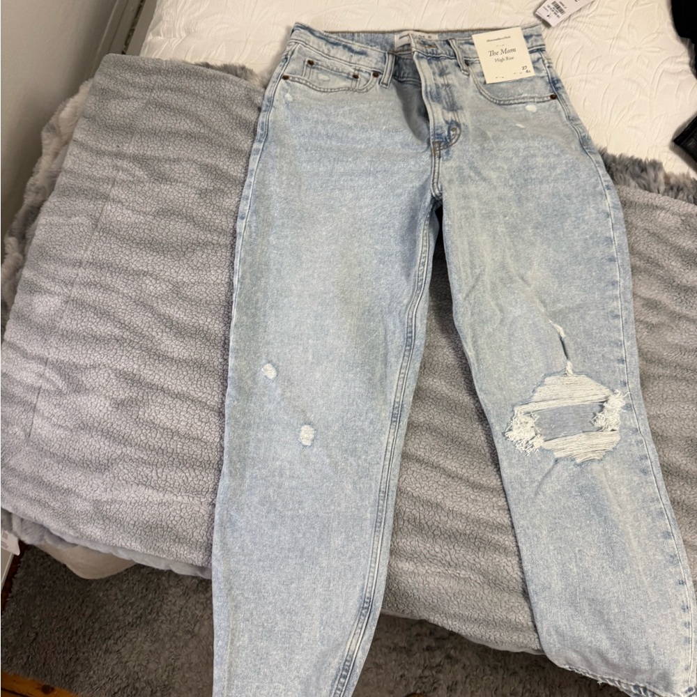 Abercrombie & Fitch Light Blue Mom Jeans with Distressed Knee